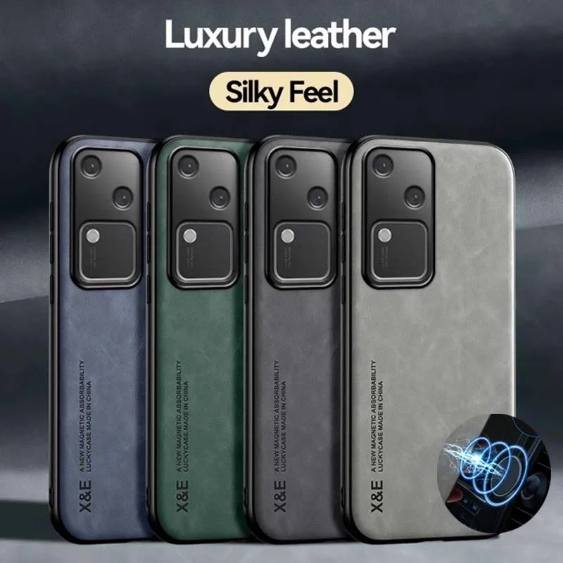 Luxury Leather Case For VIVO V30 Pro V29E V25 V27 Y200 Y75 S16 S17 E S18 X100 Pro Ultra Cover With Metal Plate Support Car Hold