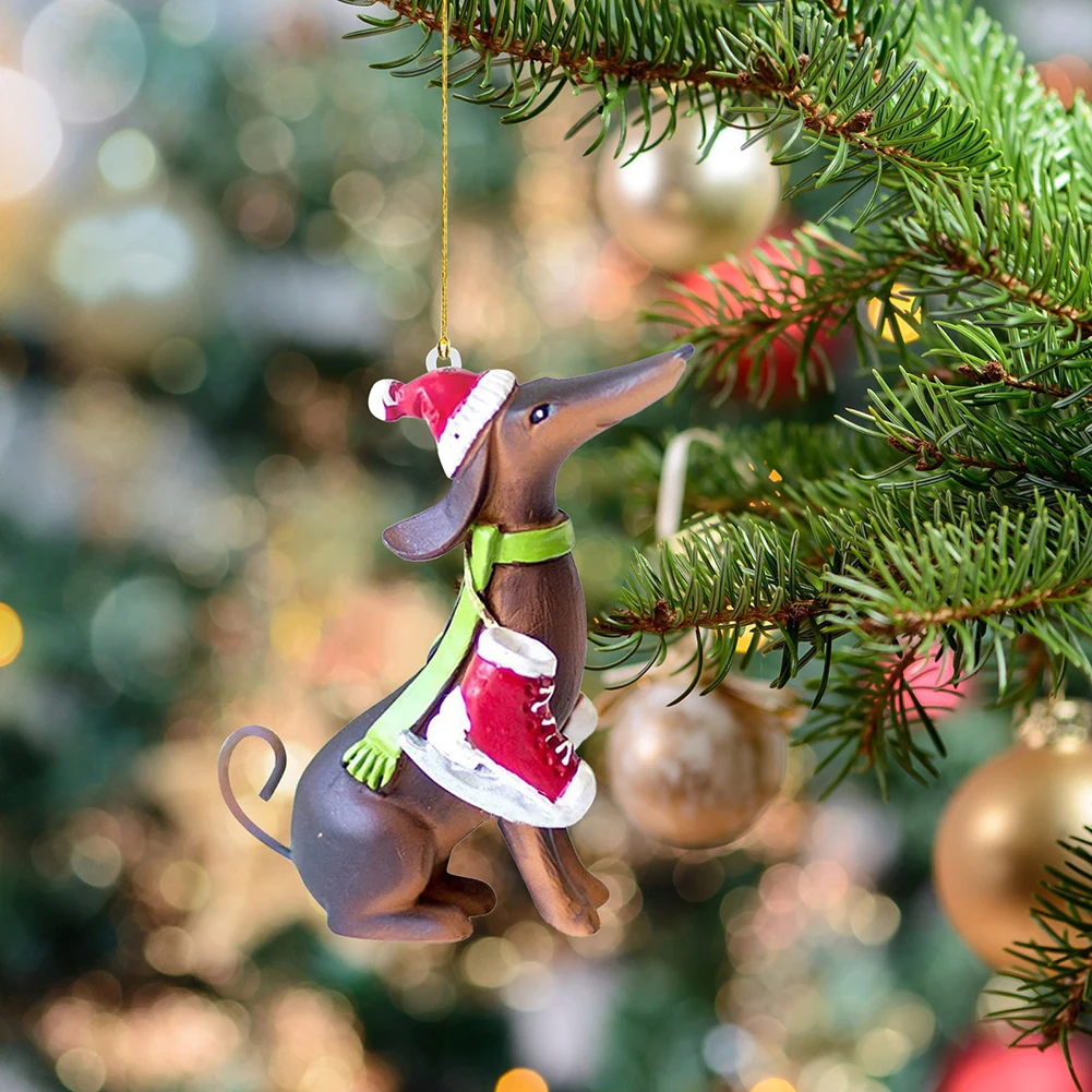 Engraçado árvore de Natal ornamento, Pingente De Cão Dachshund, Decorativo Xmas Tree Hanging Ornamento, Ano Novo Holiday Party Supplies