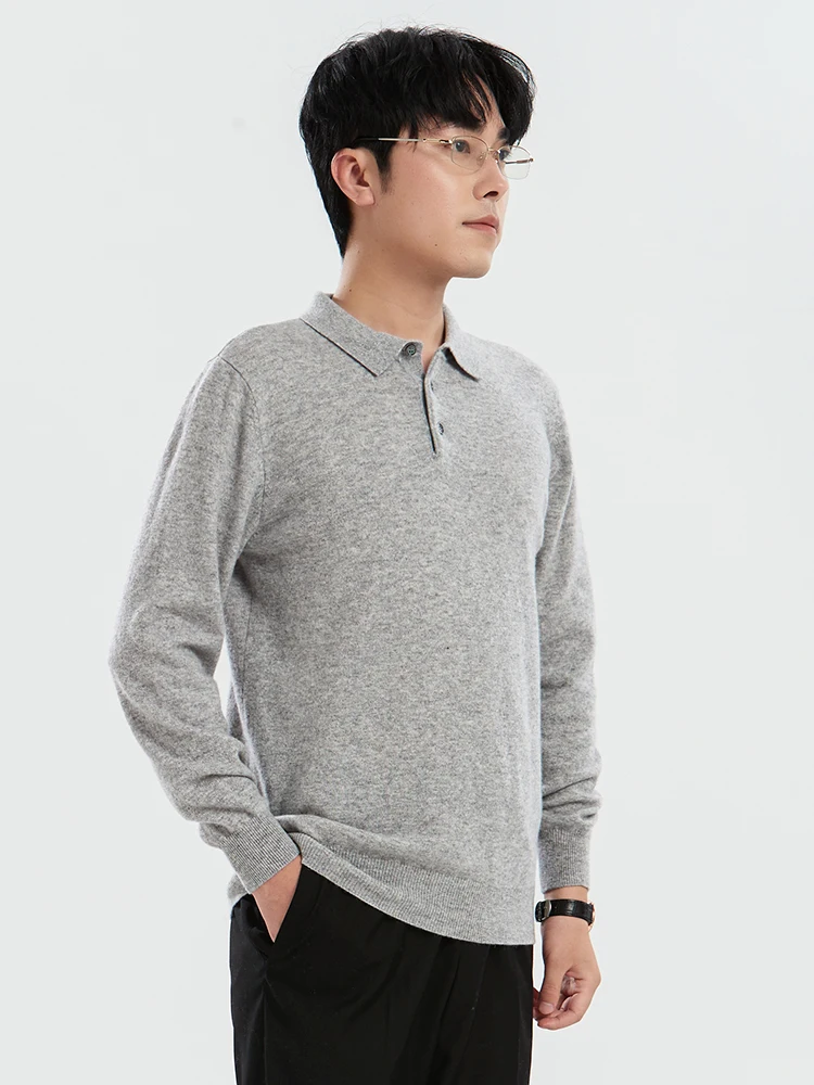 

Merino 100% Wool Men's POLO Collar Pullover Thickened Autumn Winter Base Knitted Cashmere Sweater