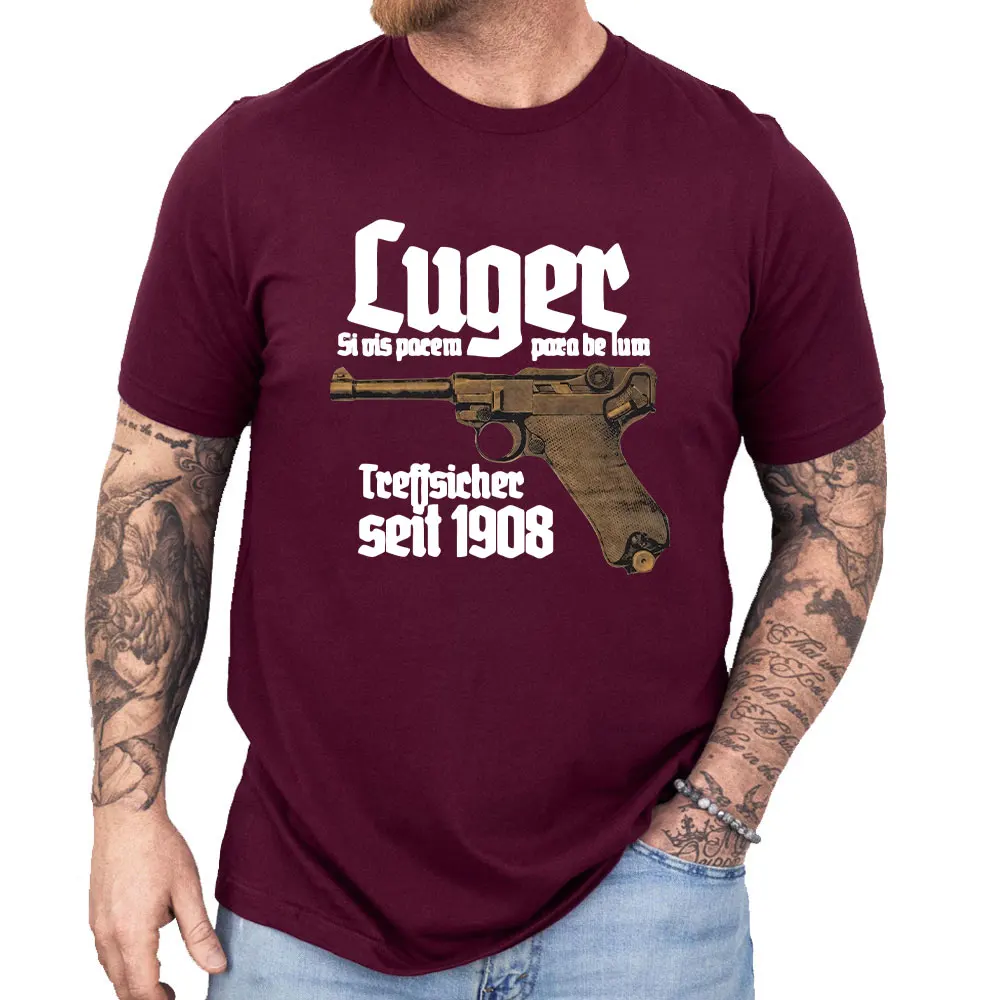 Luger Premium T-Shirt Pistole 08, Parabellum, Selbstladepistole, Deutschland Clothing Men Women Tee Letters  Classic Streetwear