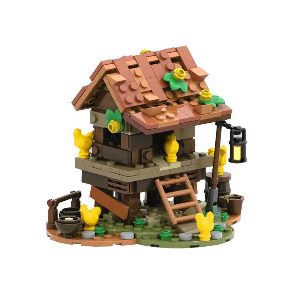 

Gobrcks MOC Village Chicken Coop Castle, набор строительных блоков, средневековые архитектурные кирпичи с видом на улицу, игрушка для детей, подарок на день рождения