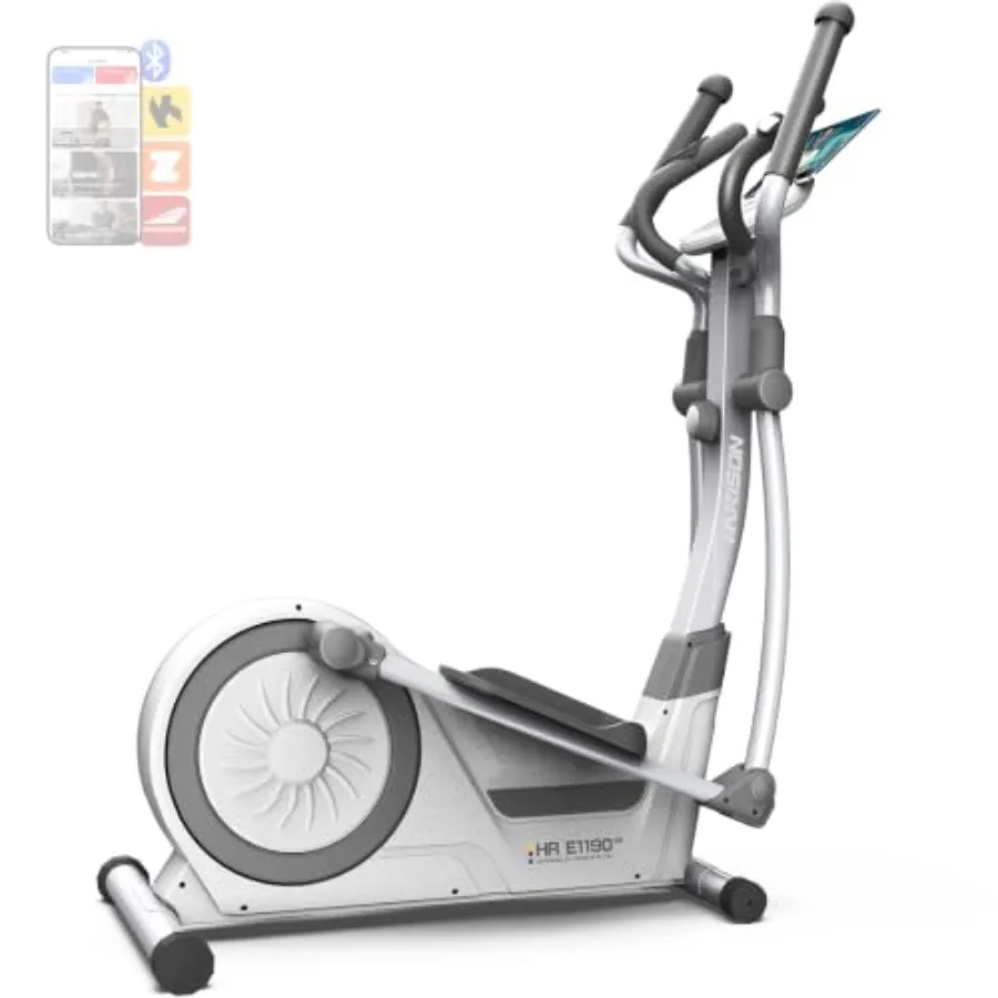 Home elliptical machine with steel frame, black finish, 350 LBS capacity and 16-level magnetic resistance control for smooth, q