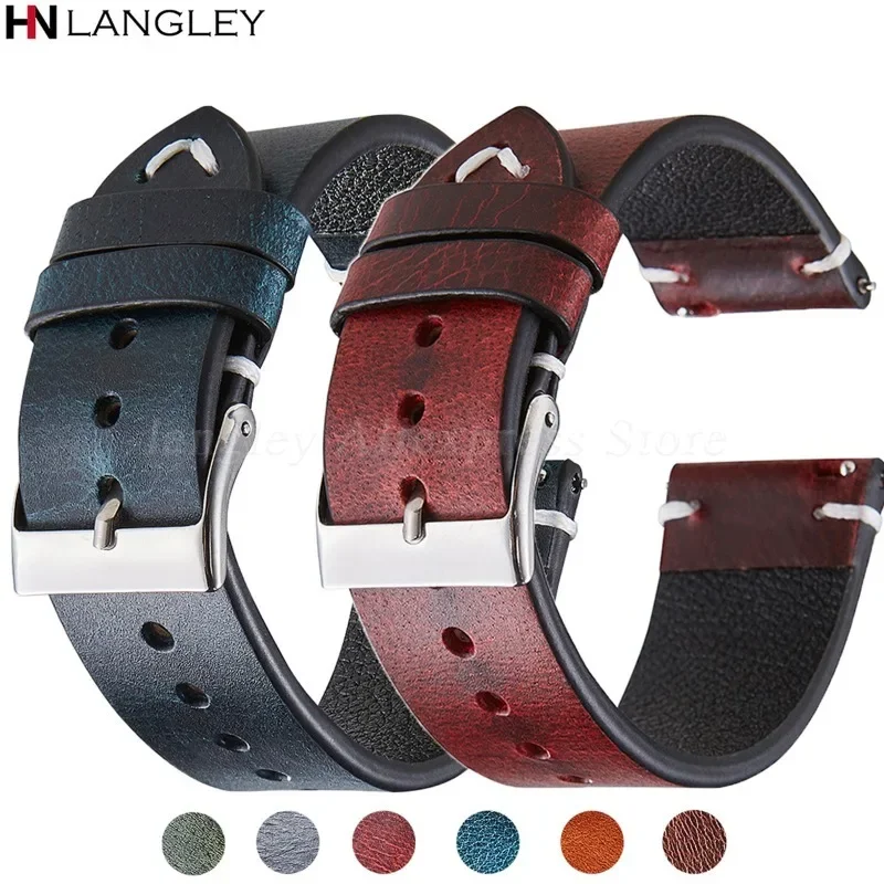 Retro Red Brown Leather Watch Band Quick Release Calfskin Watch Strap Sport Bracelet 18mm 20mm 22mm for Seiko Watch Accessories