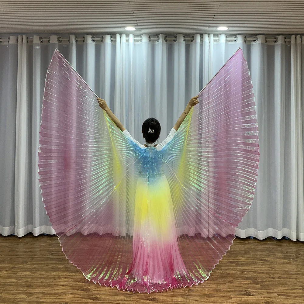 

Transparent Isis Wings Iridescent Stage Performance Props Oriental Dance Egyptian Wings Belly Dance Accessories With Sticks