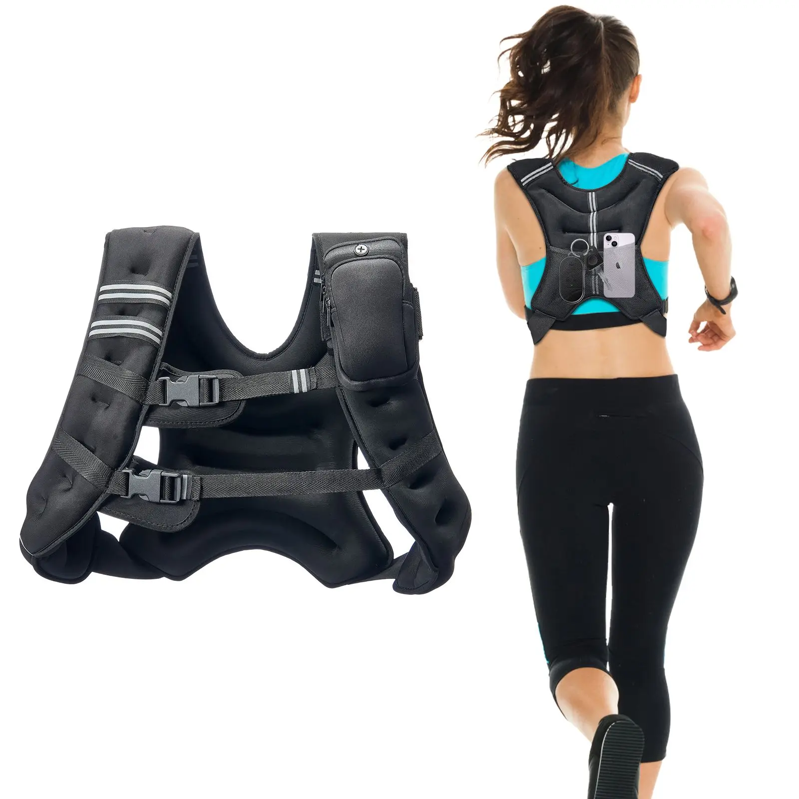 Weighted Vest, 30 lbs with Reflective Stripe, Adjustable Buckle Body for Men Women, Workout Equipment Strength Training