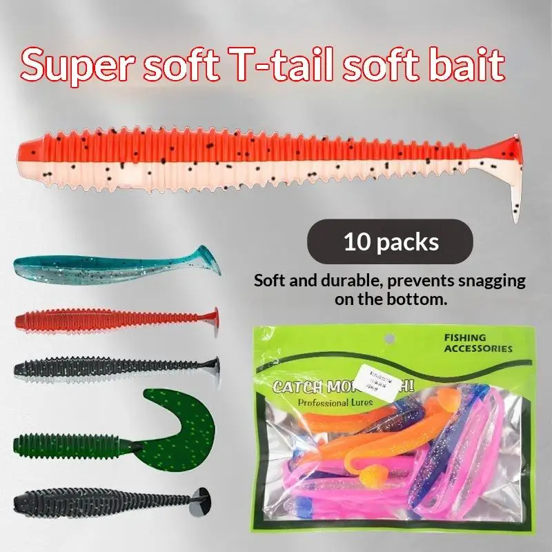 10Pcs Elastic Threaded Paddle Tail Soft Plastic Lures For Bass Trout Perch Durable Saltwater Fishing Tackle