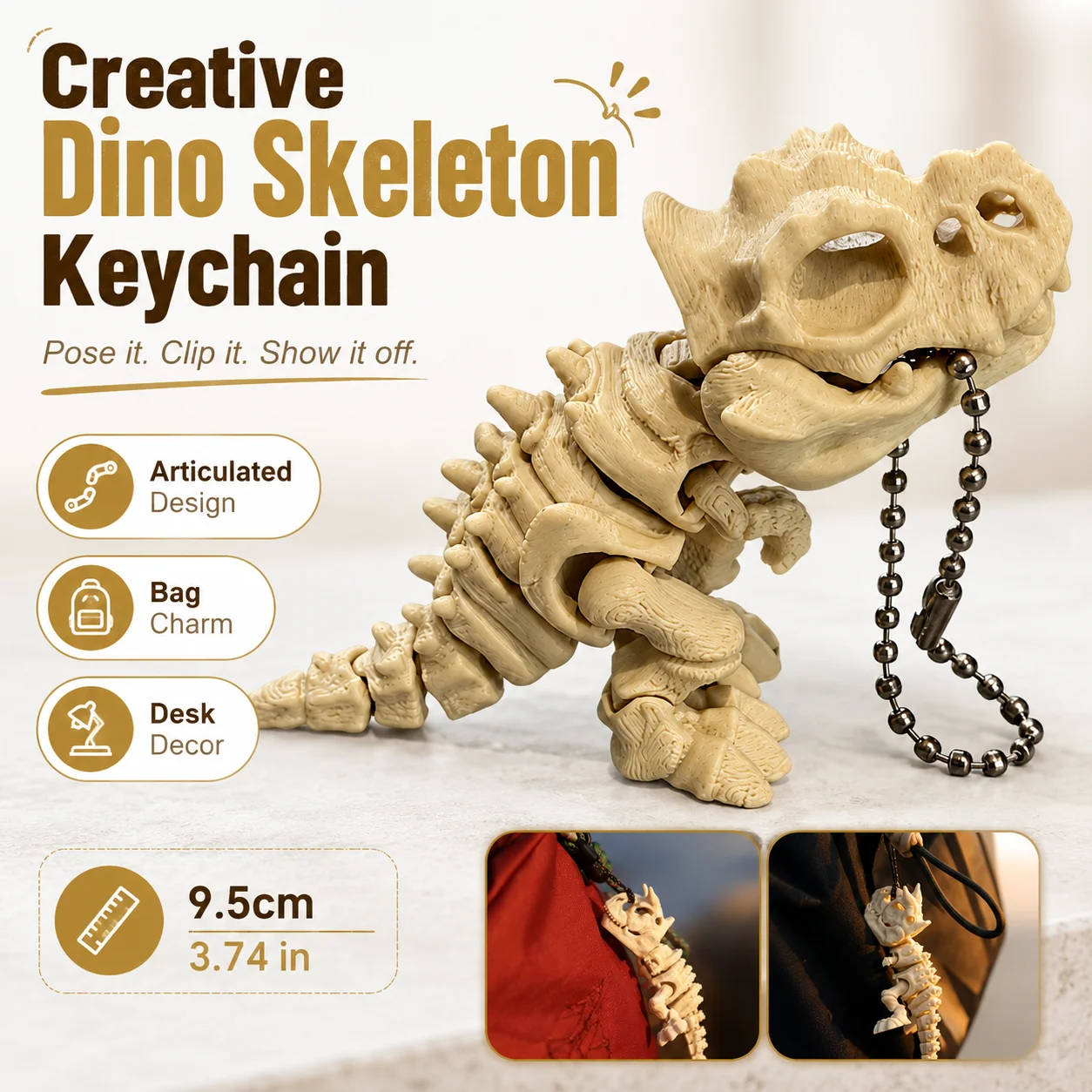 Rafford 3D-gedrucktes Tyrannosaurus Rex Skelettmodell – drehbare Gelenke, Deko- und Fidget-Spielzeug, Dinosaurier-Schlüsselanhänger, Weihnachtsgeschenk – Detail 5