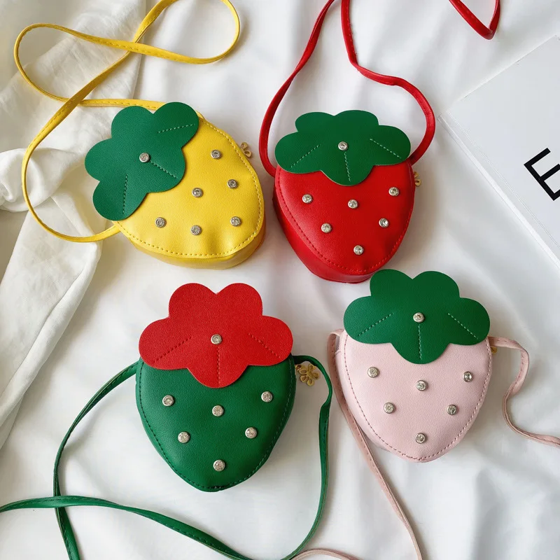 Mode Meisje Schattig Fruit Aardbei Schoudertas Kinderen PU Leer Prinses Portemonnee Uit Dress Up Crossbody Tas