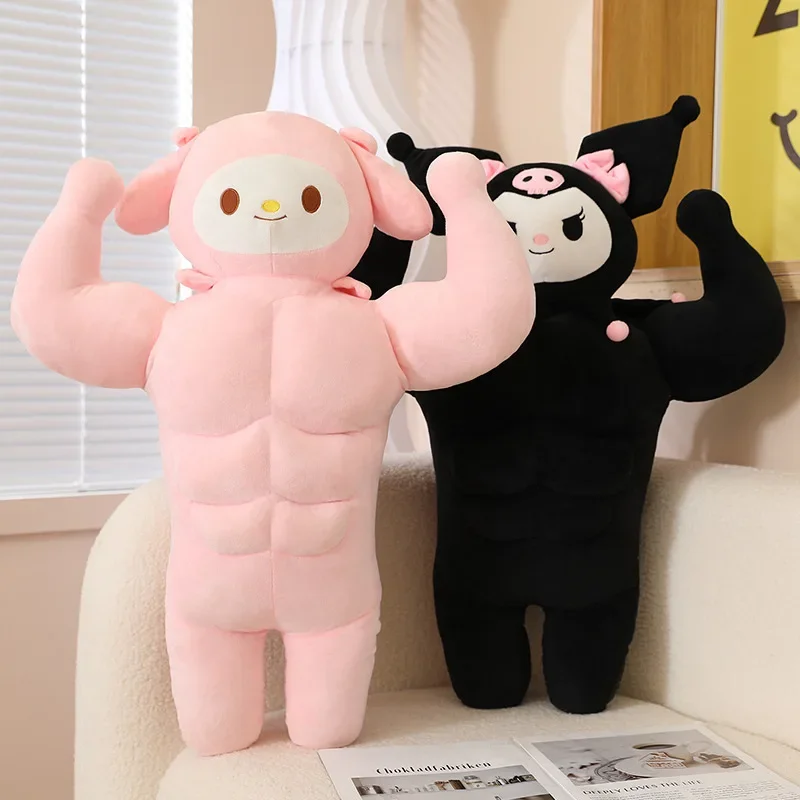 Sanrio Kawaii My Melody Muscle Plush Funny Chest Muscle Abdominal Boyfriend Pillow Kuromi Pom Pom Purin Doll Christmas Gift