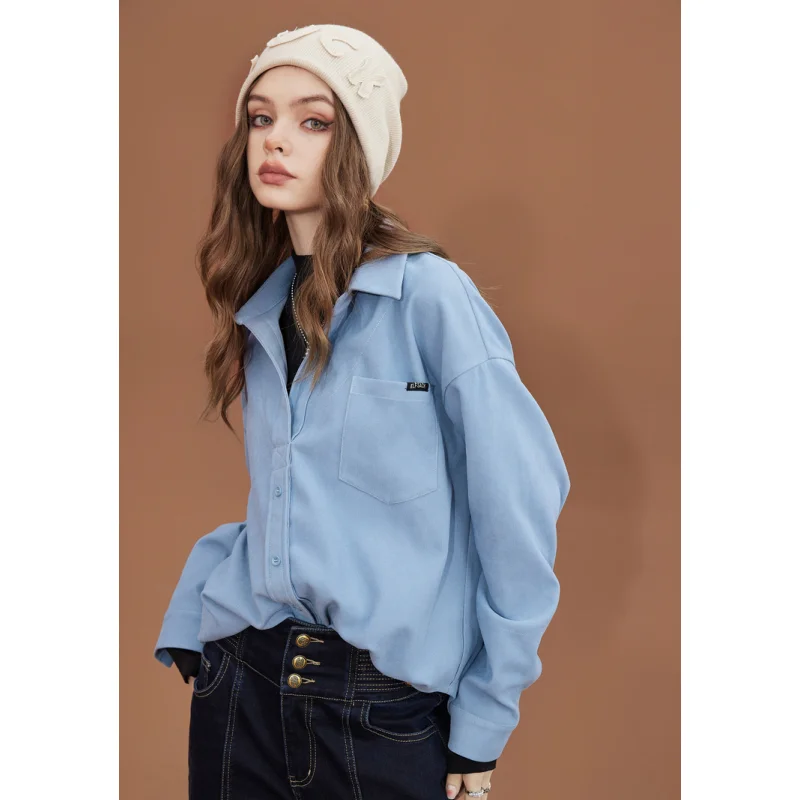 Women\'s Clothing Shirt Spring Brown Shirt Fake Two Pieces Corduroy Fashion Vintage Female Long Sleeve Chic Casual Blouse Tops
