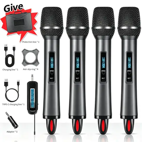 Conjunto de Microfones Sem Fio Profissionais NXG S88 de 4 Vias, Núcleo de Microfone Magnético Recarregável, Transmissão Estável de Canal Duplo, Ampla Compatibilidade com Mixer, Amplificador e Caixa de Som Ativa, Design Leve e Portátil, Para Shows ao Ar Livre, Casamentos e Entretenimento