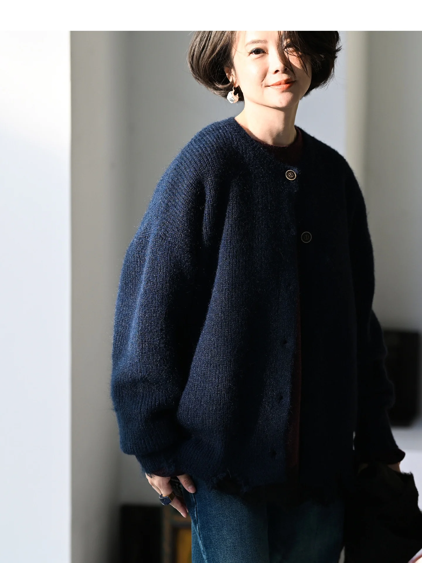 

Повседневный художественный вязаный свитер с круглым вырезом, женский кардиган из смесовой шерсти с длинными рукавами, с бахромой и винтажным эффектом для осени