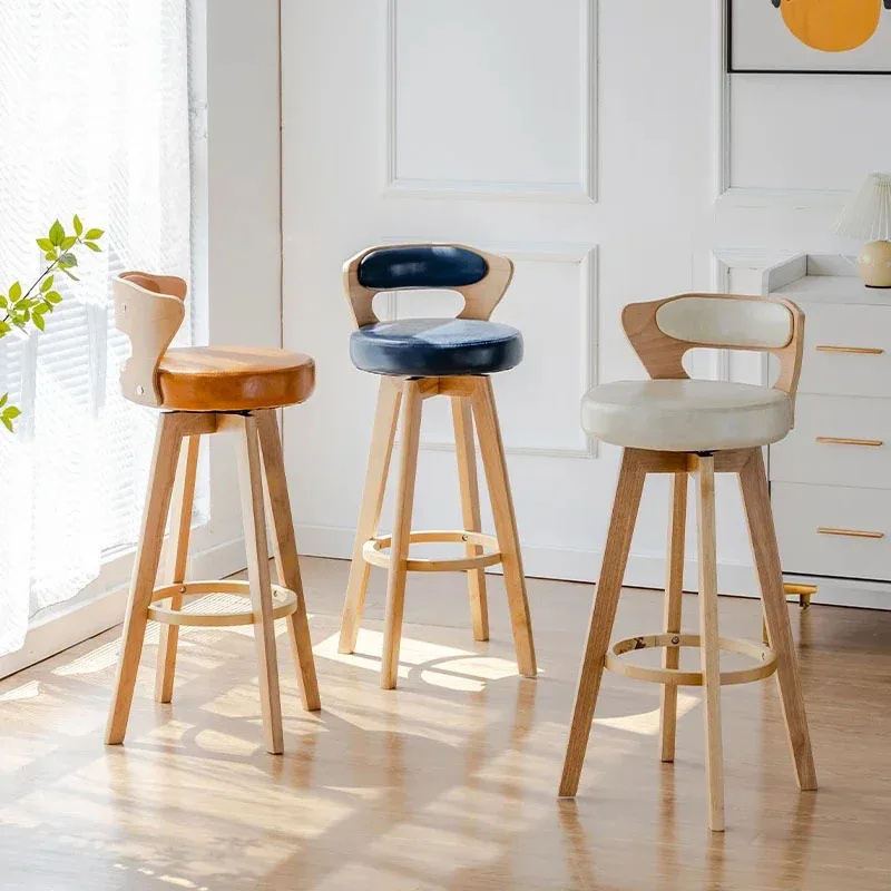 Sillas de Bar europeas de madera maciza, respaldo giratorio, silla de Bar alta, muebles de cocina Retro, taburete de escritorio delantero de lujo para el hogar y cafetería, L