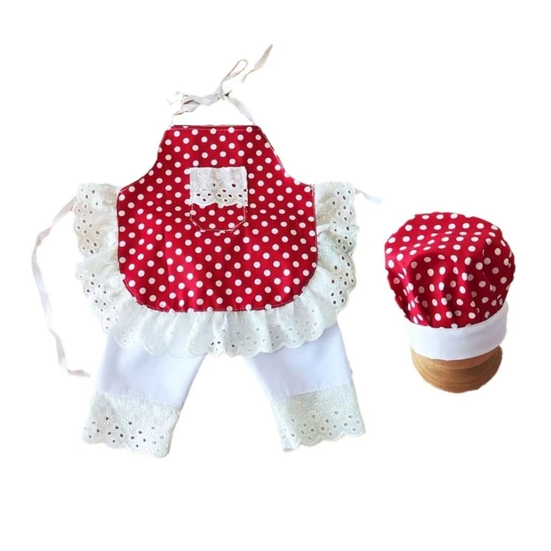 Baby Photo Costume Chef Hat Apron Pants Outfit Newborns Photo Props Photoshoot Clothing Infant Skin-Friendly Photo Suit