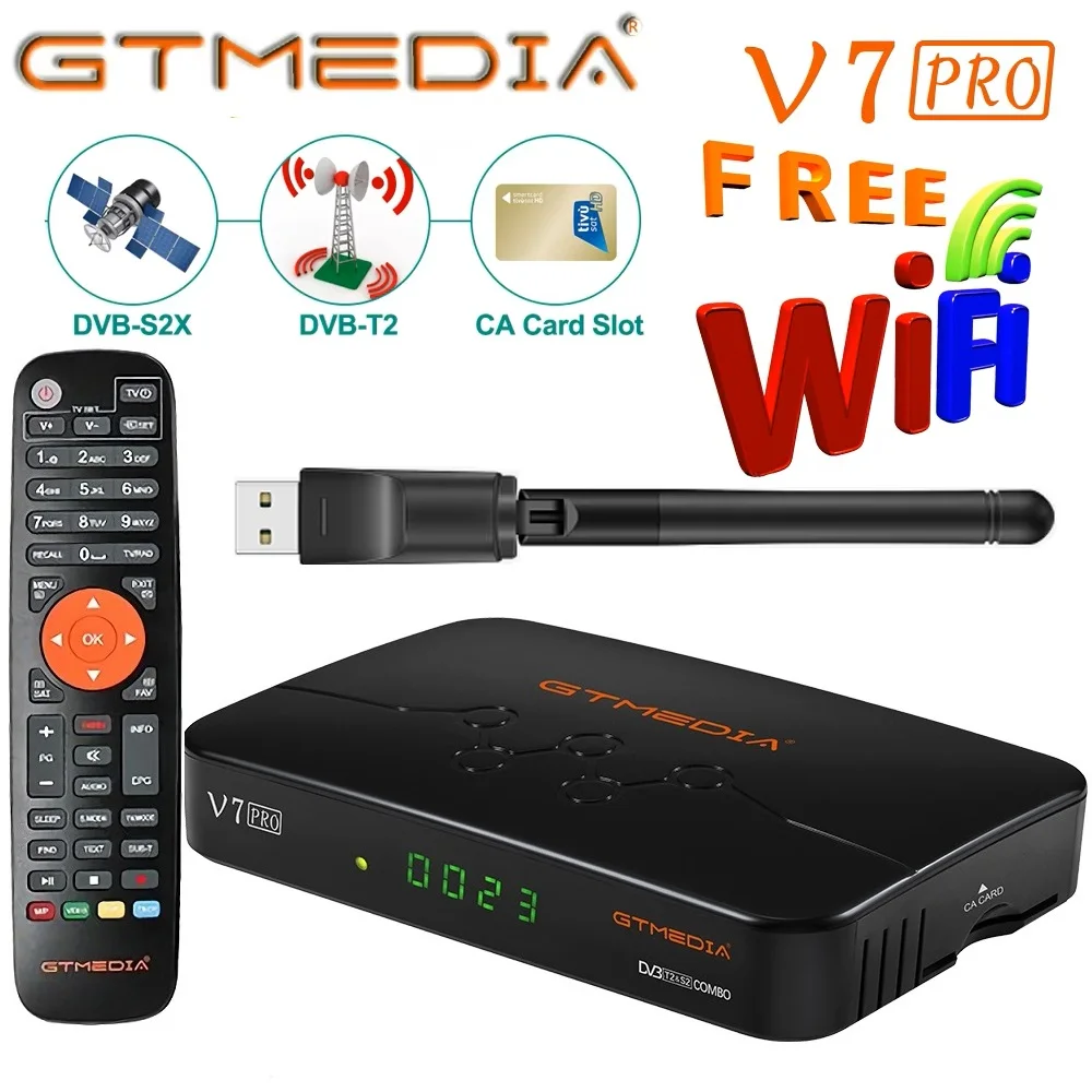 GTMEDIA V7 Pro Satellite TV Receiver DVB-S/S2 S2X T2 Combo H.265 HEVC 10bit Built-in WIFI CA Card Slot TV BOX  Media Player