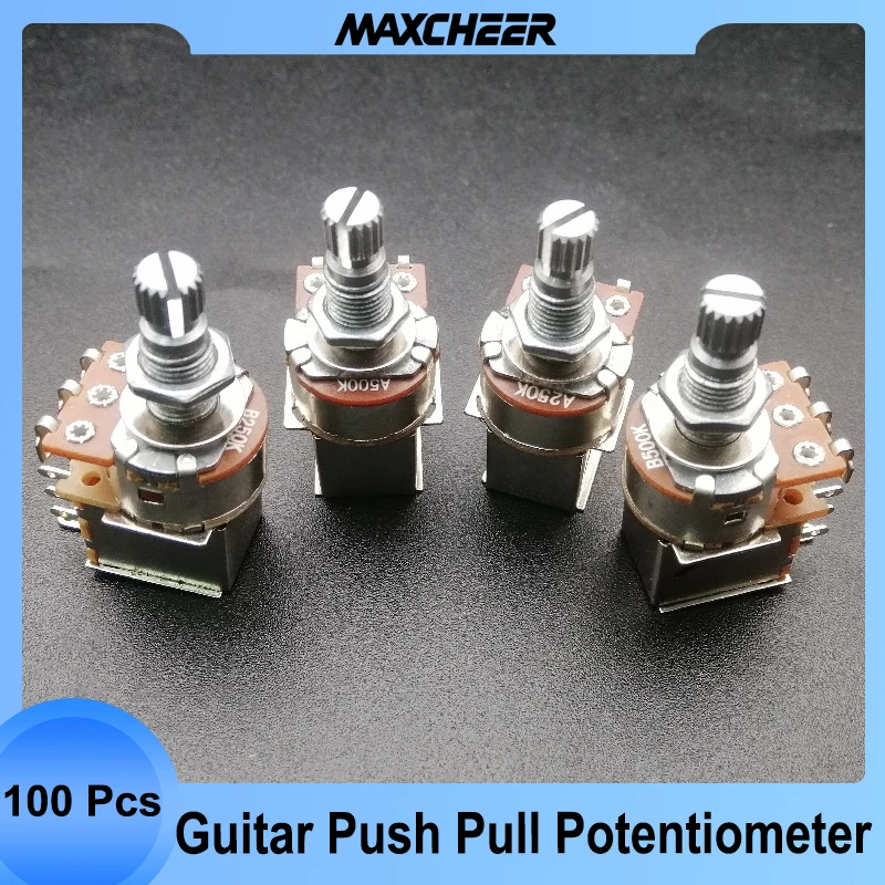 

100Pcs Guitar Push Pull Pots Potentiometers Switch 250K 500K Long Split Shaft 18mm for Electric Guitarra Bass Parts