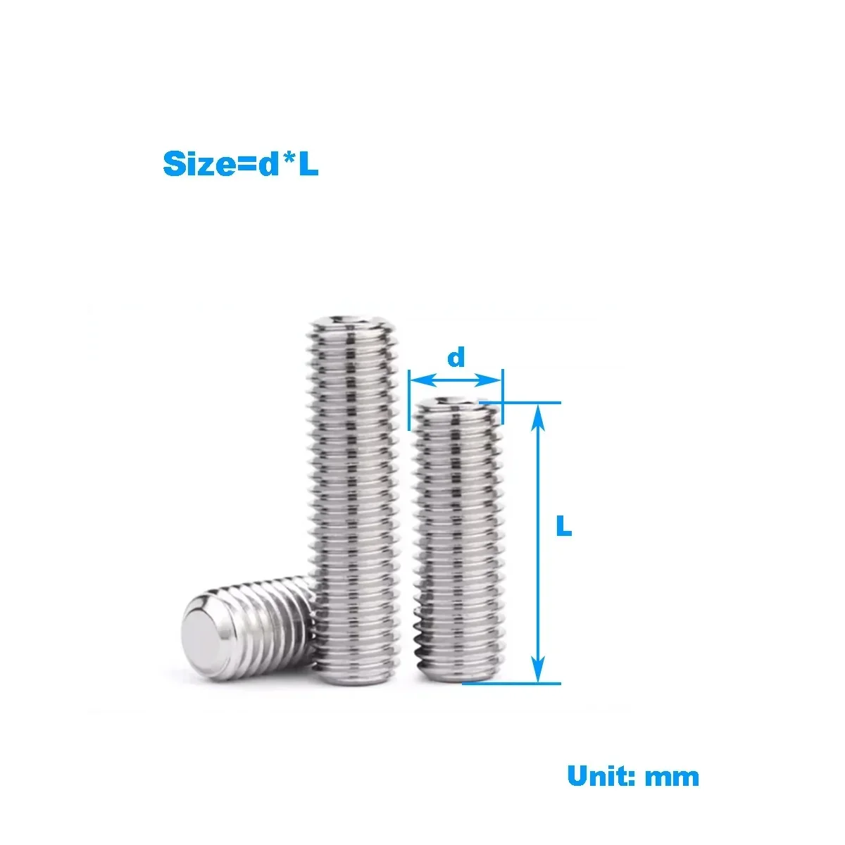 

304 Stainless Steel Flat End Hexagonal Set Screw / Headless Machine Stop Screw M3M4M5M6M8M10