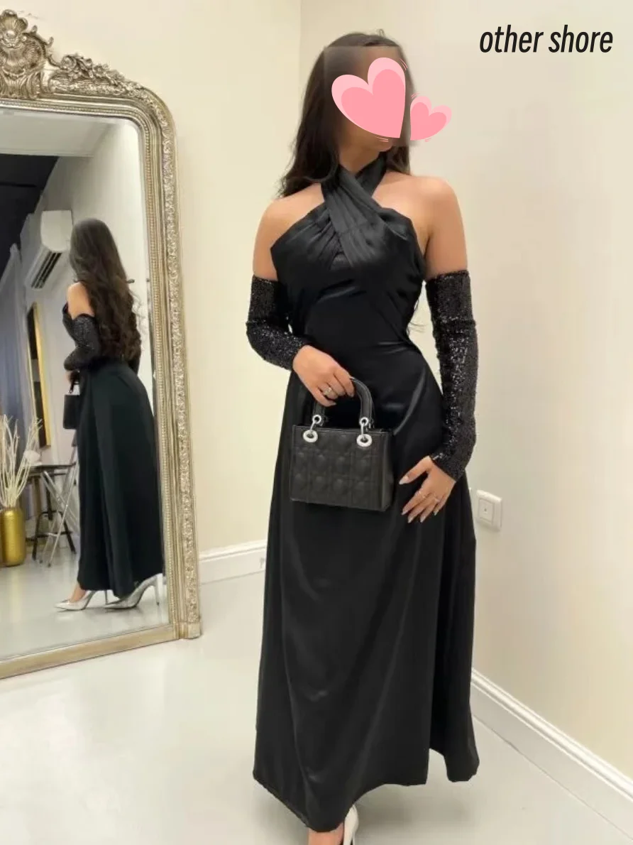 

Other Shore Elegant Vintage Sexy Black Sequins Sleeves Customize Formal Occasion Prom Dress Evening Party Gowns