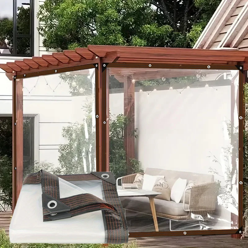 Lona Transparente Impermeável - Material PE de Alta Resistência, Resistente a UV para Pátio, Jardim, Camping, Cobertura à Prova de Intempéries com Reforço