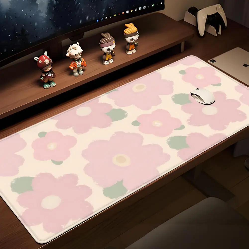

Grand tapis de souris fleur 100x50cm, bord de verrouillage, grand ordinateur, souris, sous-marin mignon, grand clavier HYBXAXC