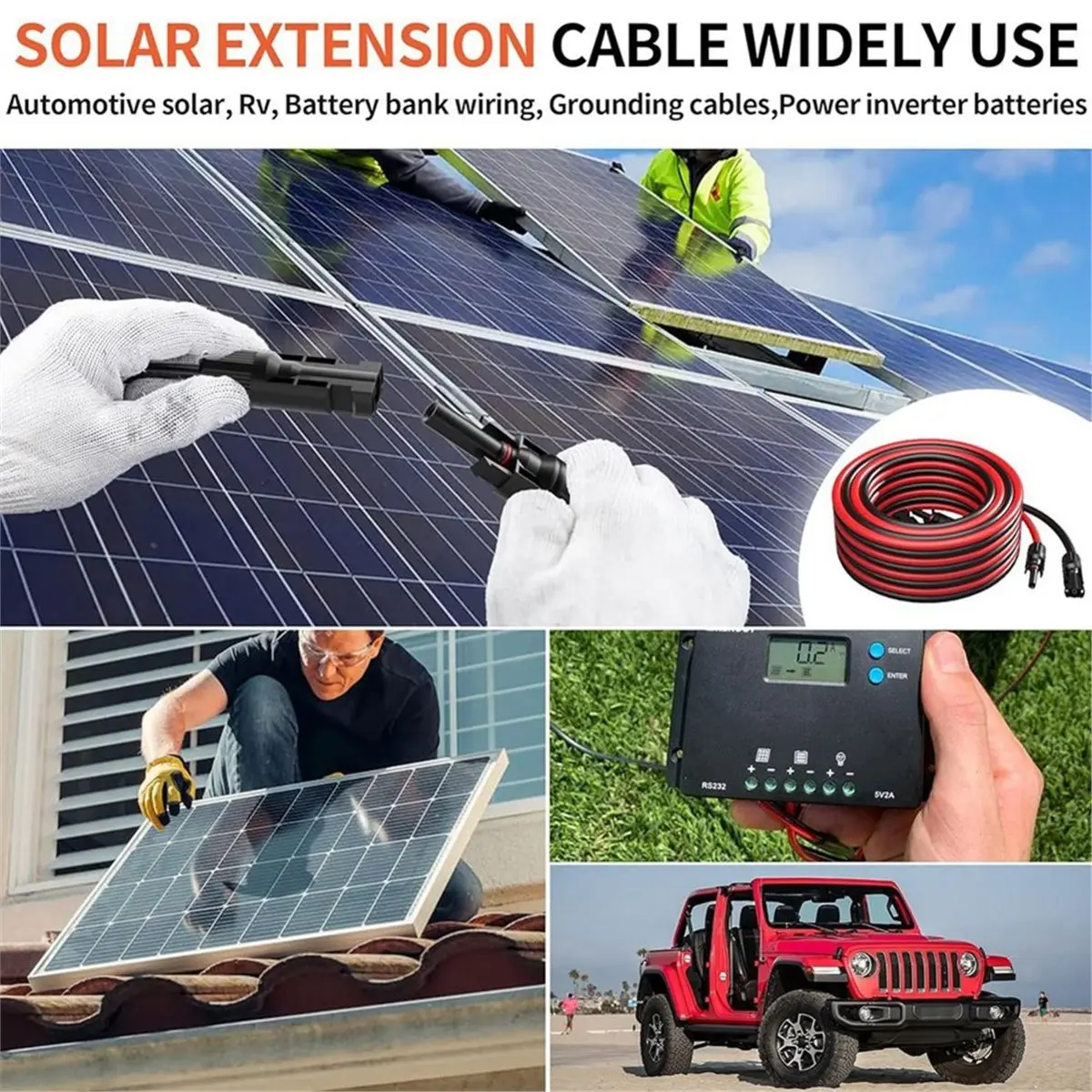 1 Pair Red and Black Double Ends Solar Extension Cable Solar Panel Extension Cable for Jakery/// 5M