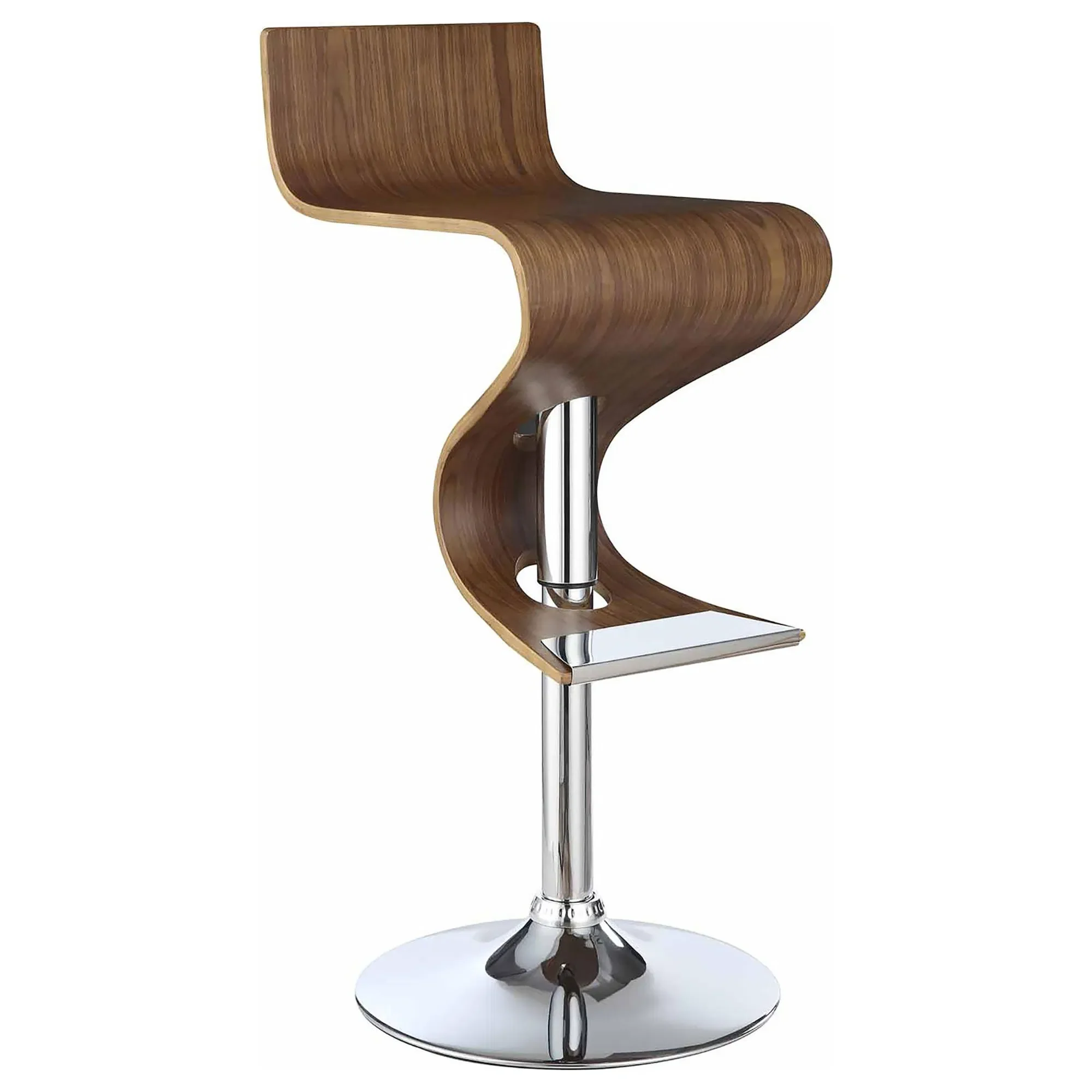 Walnut and Chrome S-Shaped Barstools Kitchen Counter Creative Design Adjustable Bar Stool