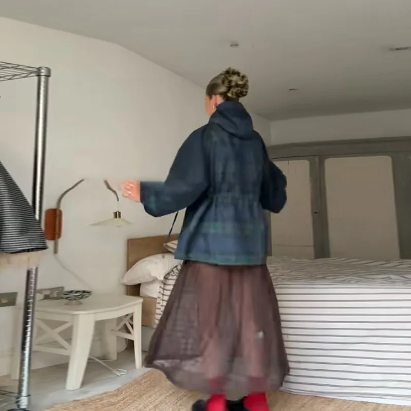 الرجعية العصرية منقوشة سترة فضفاضة عارضة أنيقة مصمم معطف الوقوف طوق هوديي الخريف ملابس خارجية المرأة الشارع ارتداء