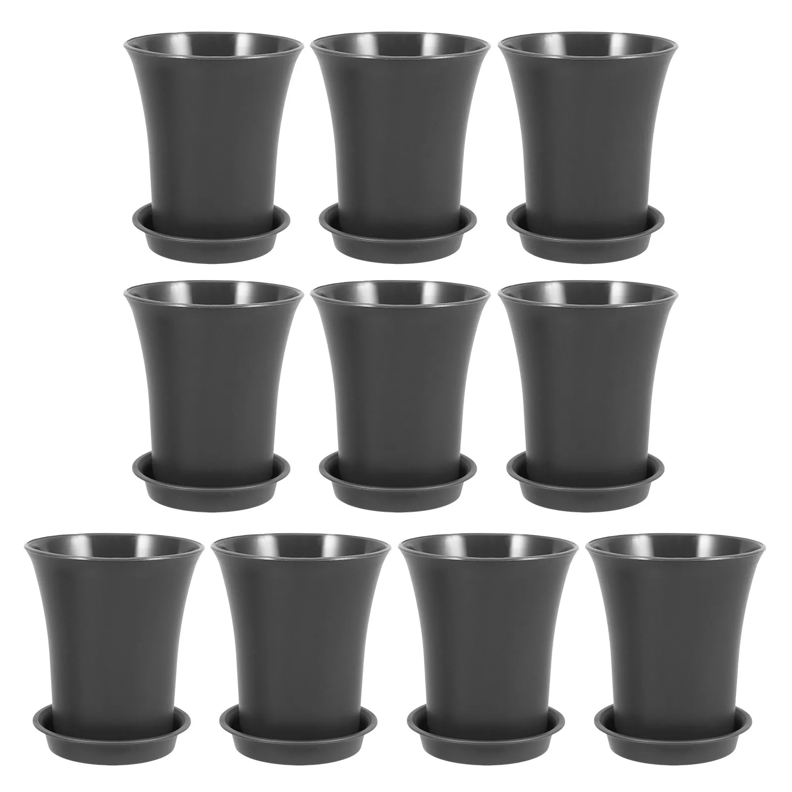 

10Pcs Dark Grey Plastic Mini Flower Pots Garden Planters for Indoor Outdoor Succulent Plants with Drainage Tray