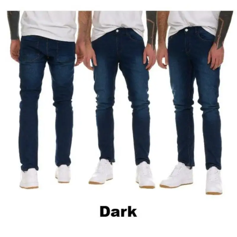 

Men's Denim Jeans Elastic 3-Piece Set Special Wide Autumn Fce Lined ort Sve V-Ne Youth Trendy Seven-Quarter Length