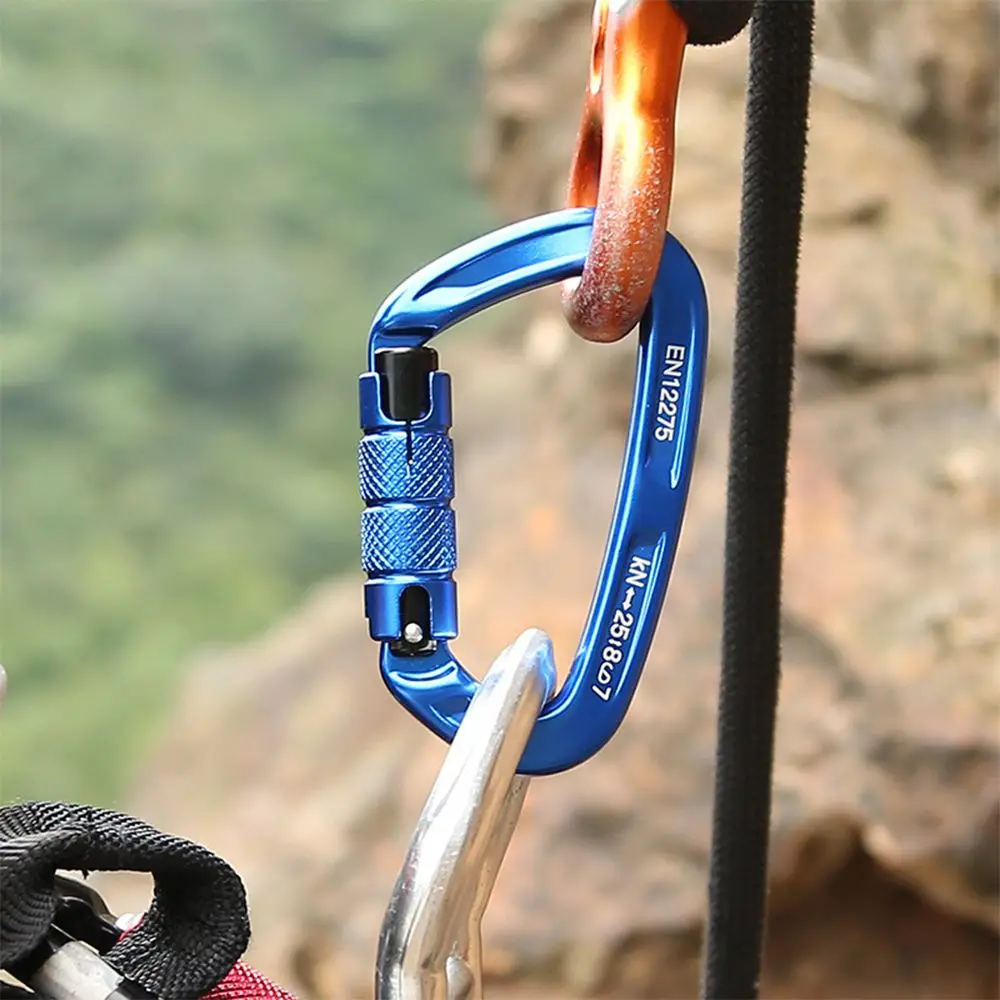 12KN Outdoor Automatic Lock Buckle D Shaped Carabiner Clasp Keyring Clip Camping Kits Rope Buckle Water Cup Buckle Climbing Tool