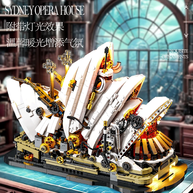 1940 pçs sydney ópera casa conjuntos de blocos de construção moc com iluminação famosa arquitetura modelo tijolo kit adulto crianças brinquedo diy presente