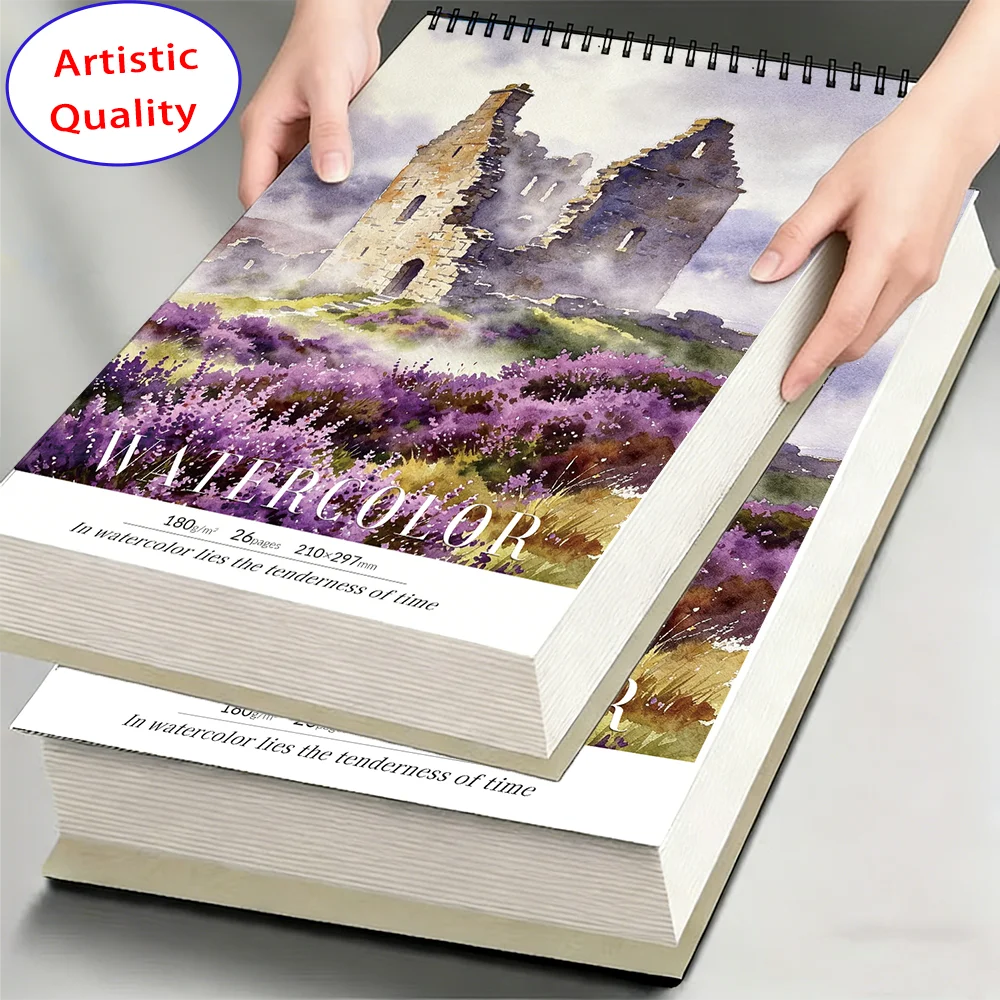 180gsm 26Sheets A4/A5 Watercolor Paper, Cold Press Art Notebook with Vintage Castle Cover, Acid-Free Sketchbook for Artists