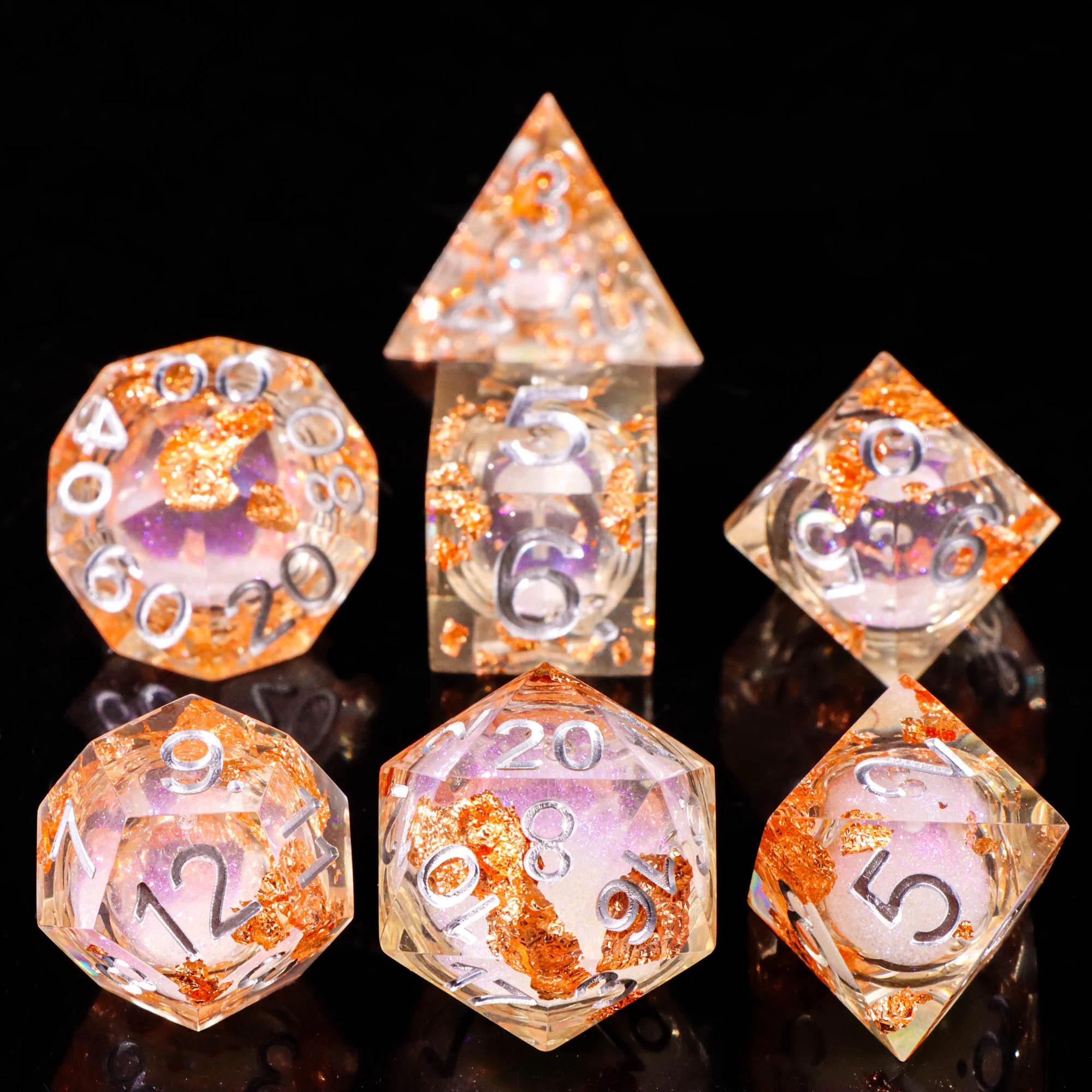 مجموعة نرد متعدد السطوح سائل متعدد السطوح، رمال متحركة، نردات راتينج مصنوعة يدويًا للزنزانات والتنينات، ألعاب طاولة RPG MTG