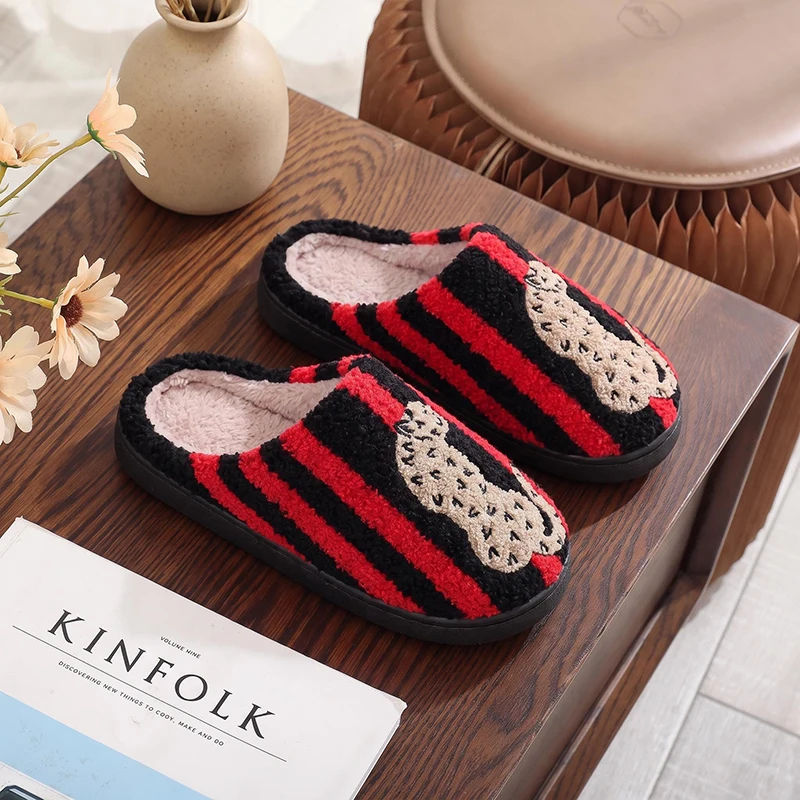 Gestreifte Leoparden-Plüsch-Hausschuhe für Damen, Winter, Innenbereich, rutschfest, bedruckt, Plüschschuhe, Paar, flauschige Fell-Slides, Unisex, Geschenkidee für Feiertage – Detail 8