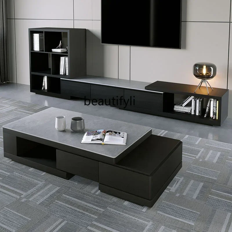 

ss K178 ss25 Solid wood rock slab coffee table TV cabinet combination modern, household telescopic coffee table