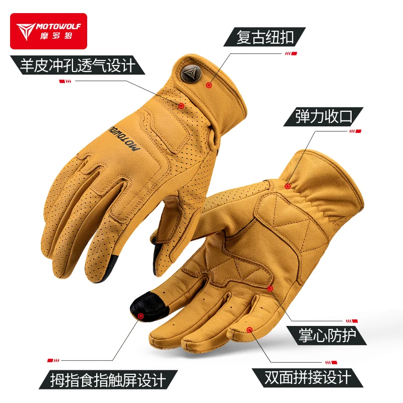 Retro Motorcycle Gloves Summer Enduro Motocross Gloves Men Leather Auto Bike Gloves Women Motorcycle Accessories Guantes Moto view 5