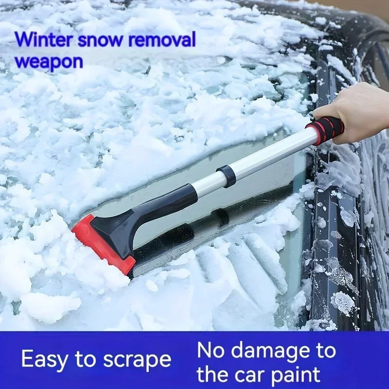 Telescopic snow shovel brush for car windows and roof, easy-to-use multifunctional de icing and snow scraping tool