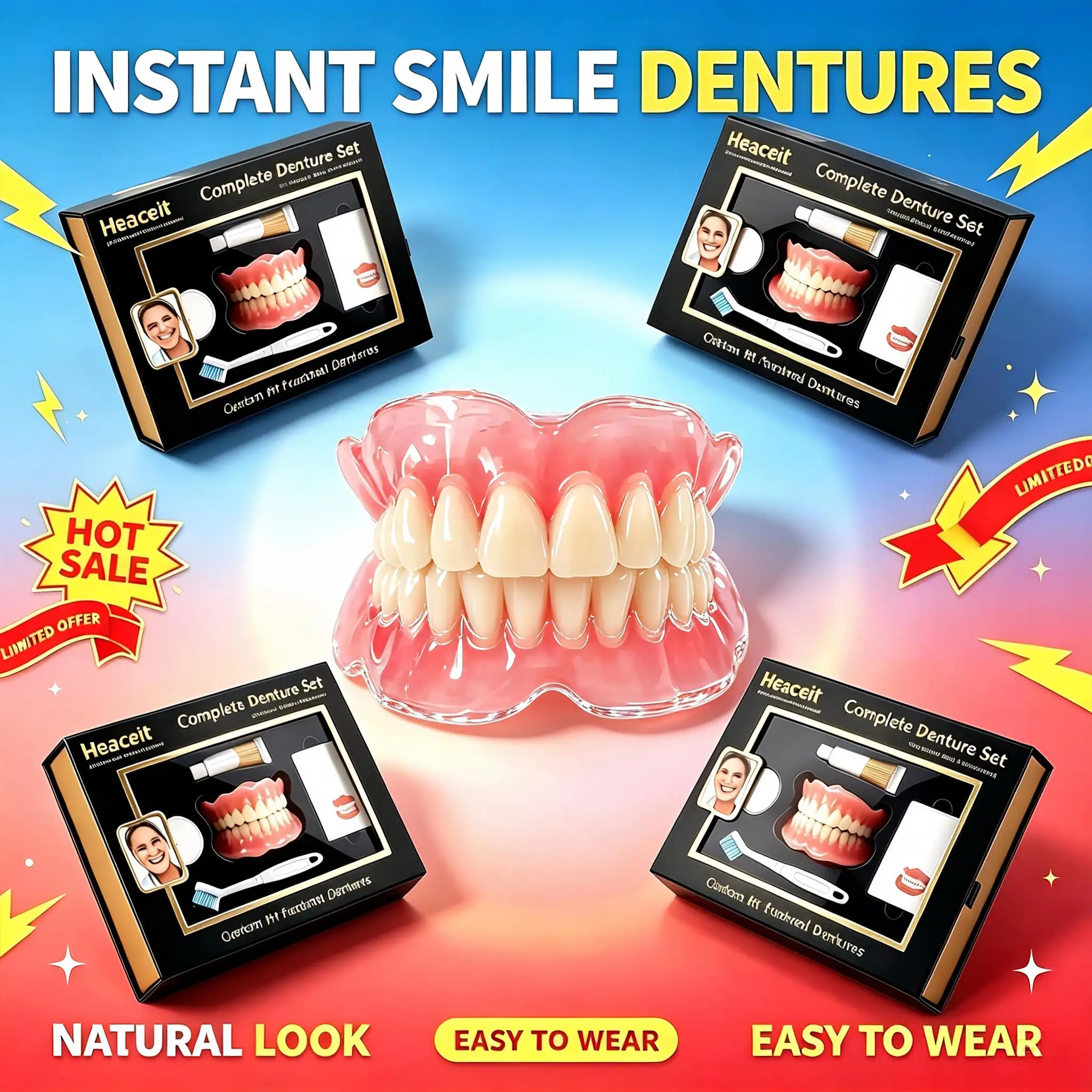 One‑Click Restore Perfect Smile Silicone Dentures No Pain No Glue Comfortable False Teeth for Daily Use