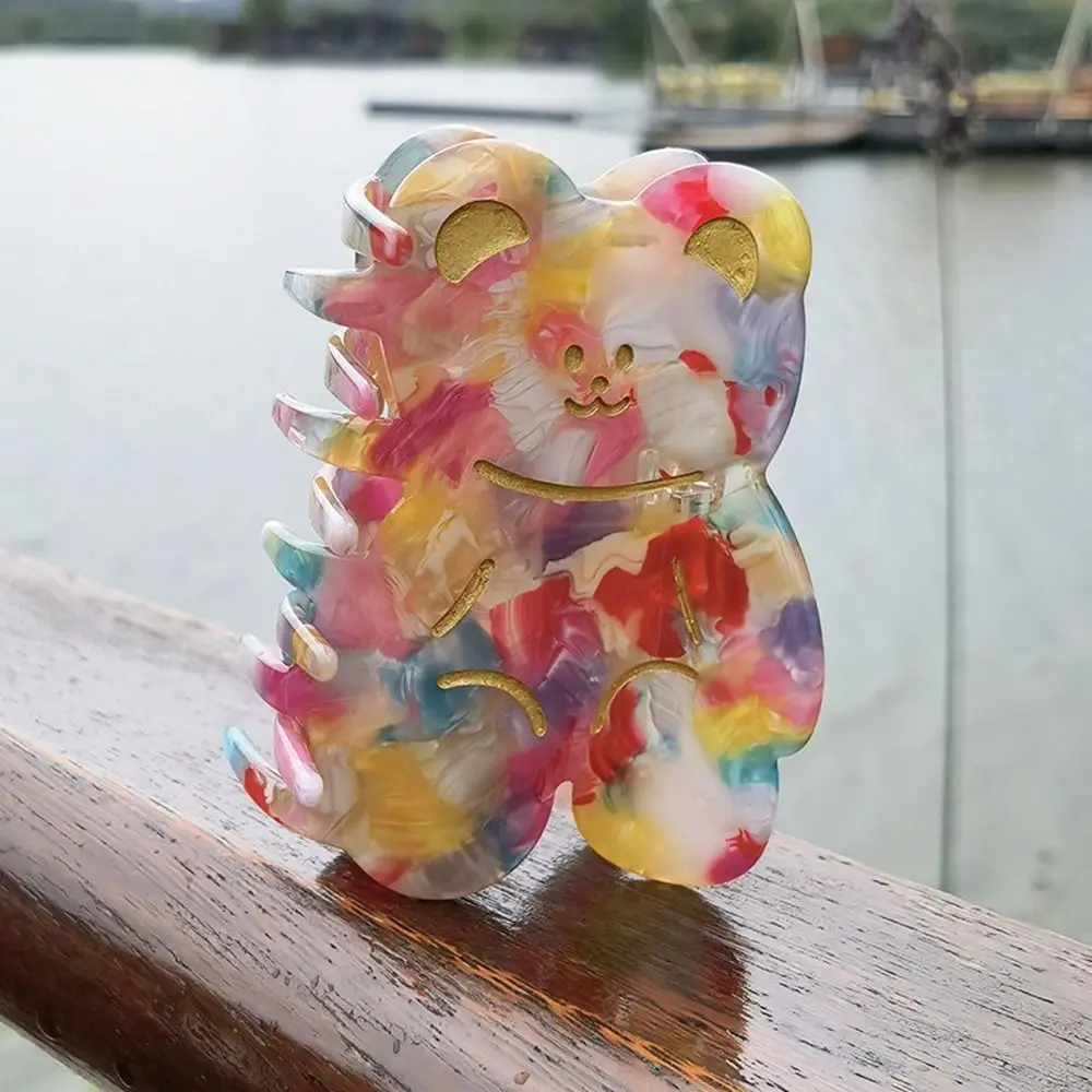 Creative Acetic Acid Cartoon Bear Hair Claw Animal Rinbow Acetate Shark Clip Large Size Candy Color Animal Hair Clip Daily