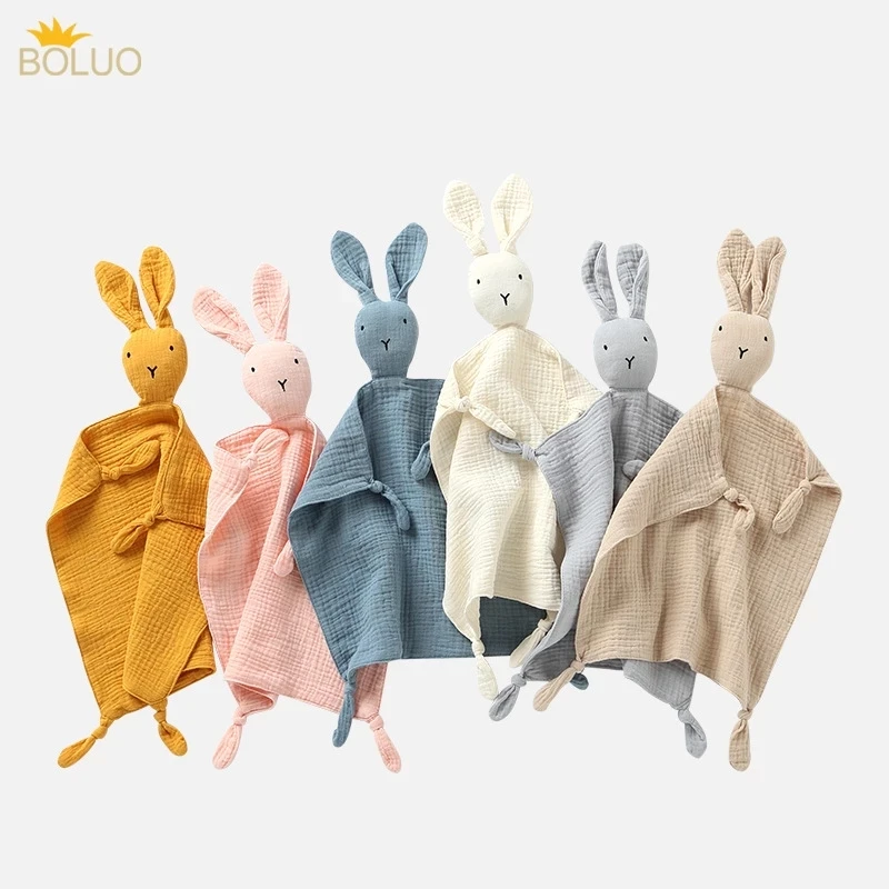 Muslin algodão consolador para crianças, brinquedo de pelúcia, bichos de pelúcia, coelho, leão, calmante, apaziguamento, bonecas recém-nascidas,