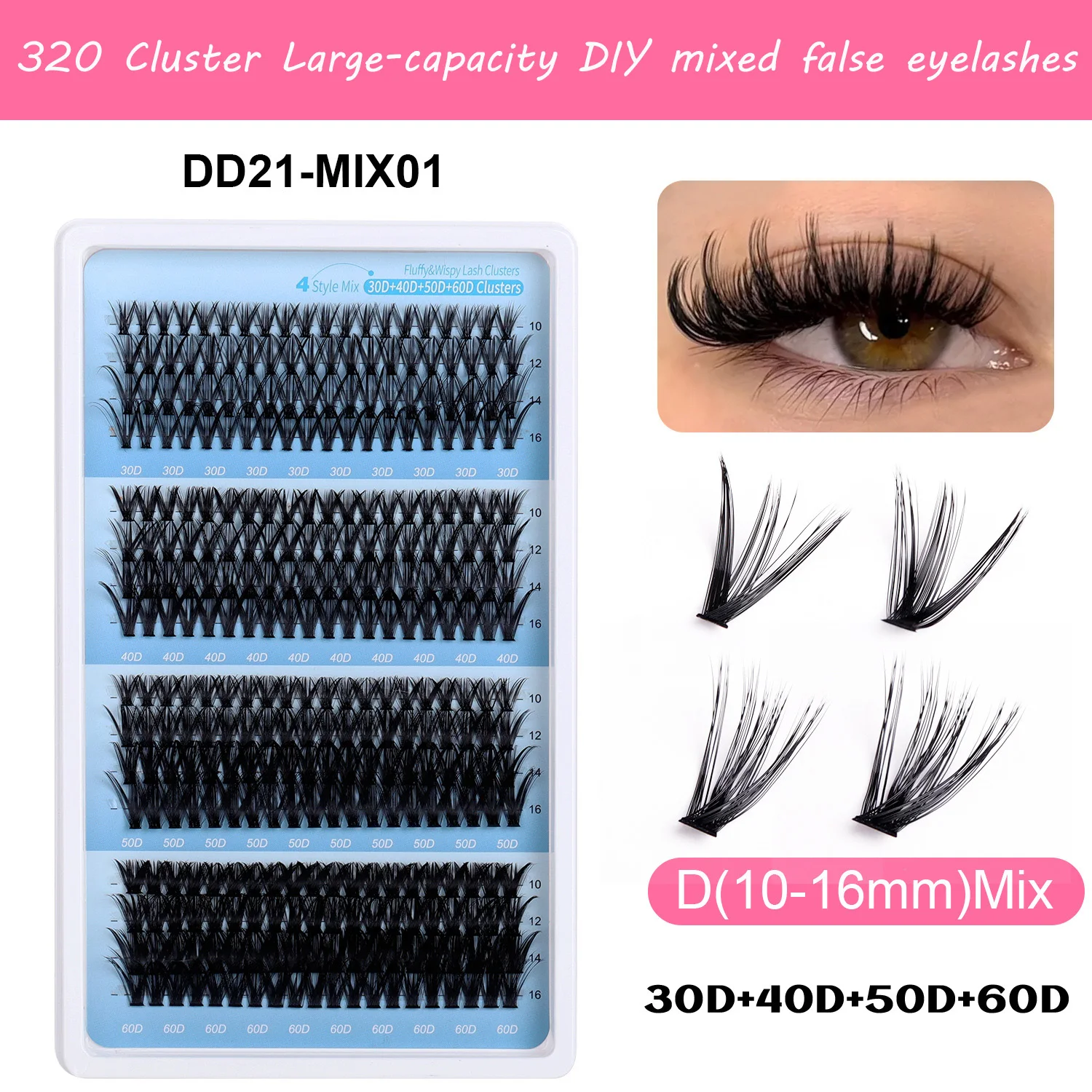 320 Cluster DIY Wimpernverlängerung 3D 9–16 mm gemischte natürliche Einzelwimpern Cluster Mix Wimpern Komplettset Wimpern Kit