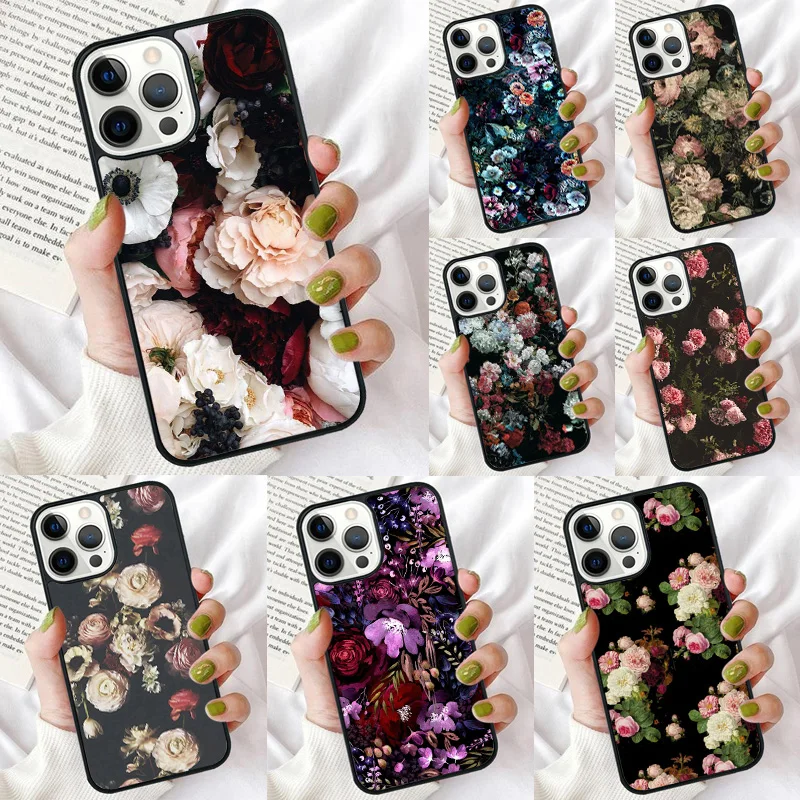 Midnight Garden Moody florals Phone Case for iPhone 16 15 14 12 13 mini PLUS X XS XR 11 PRO MAX Cover Fundas Shell