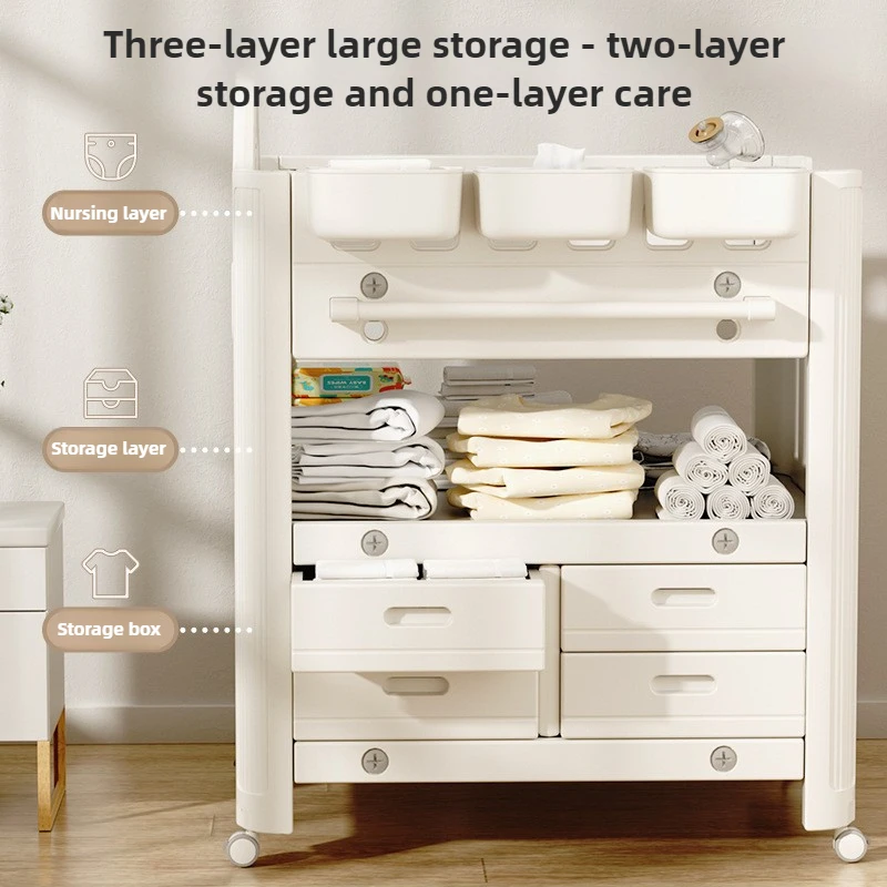 Portable Baby Changing Station - Foldable Diaper Table with Storage Shelves, Wheels & Safety Straps for Infants 0-24 Months