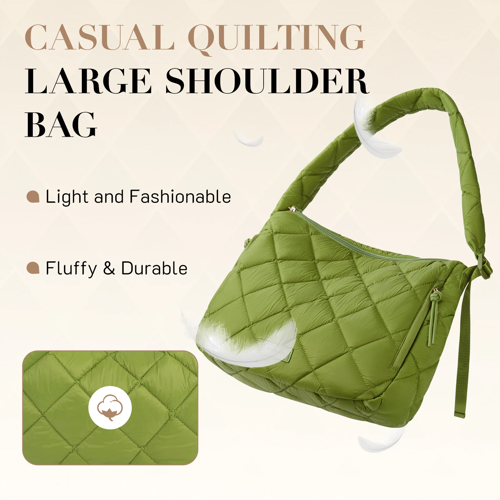 Missnine Quilted Puffer Bag for Women with Adjustable Strap Puffy Tote Shoulder Bag Large Carryall Crossbody Purse Hobo Bags