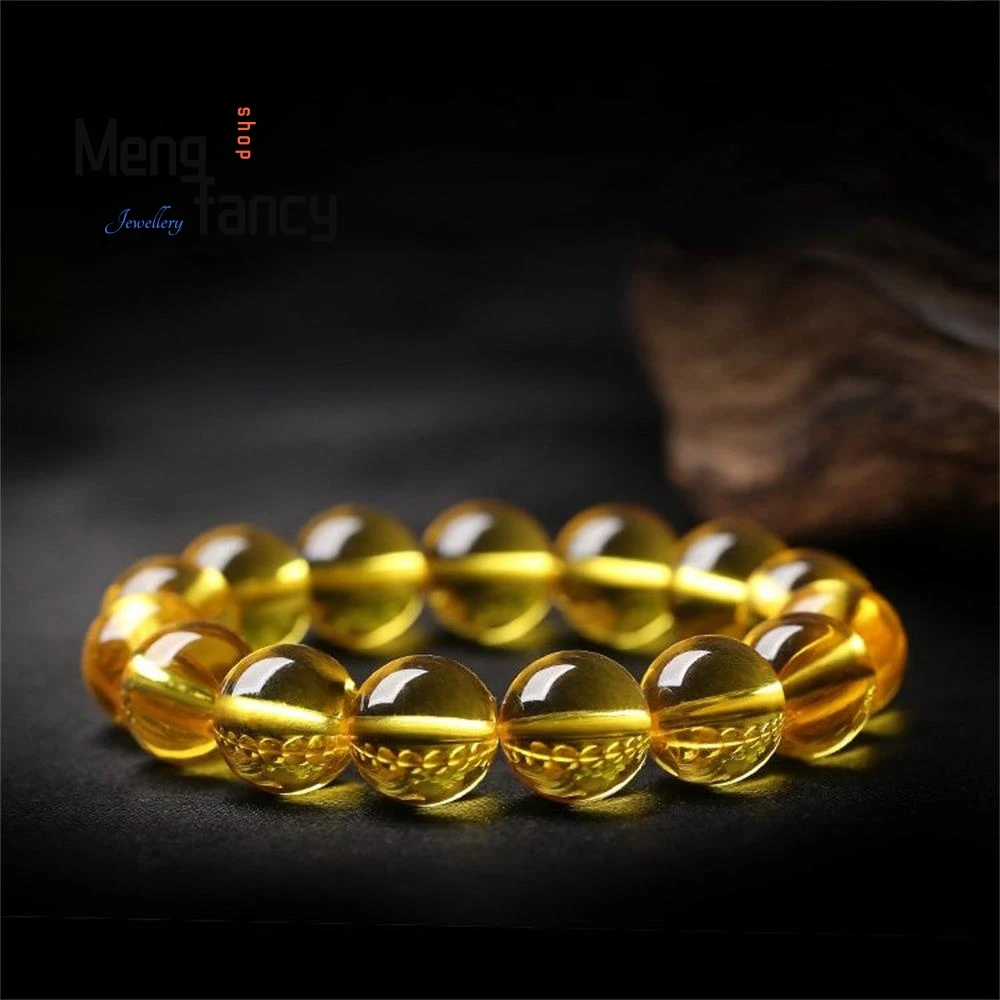 Natural Clear Golden Baltic Amber 108 Beads Mala Bracelet Multi Turn Stretch Hand String Necklace Daily Party Exquisite Jewelry