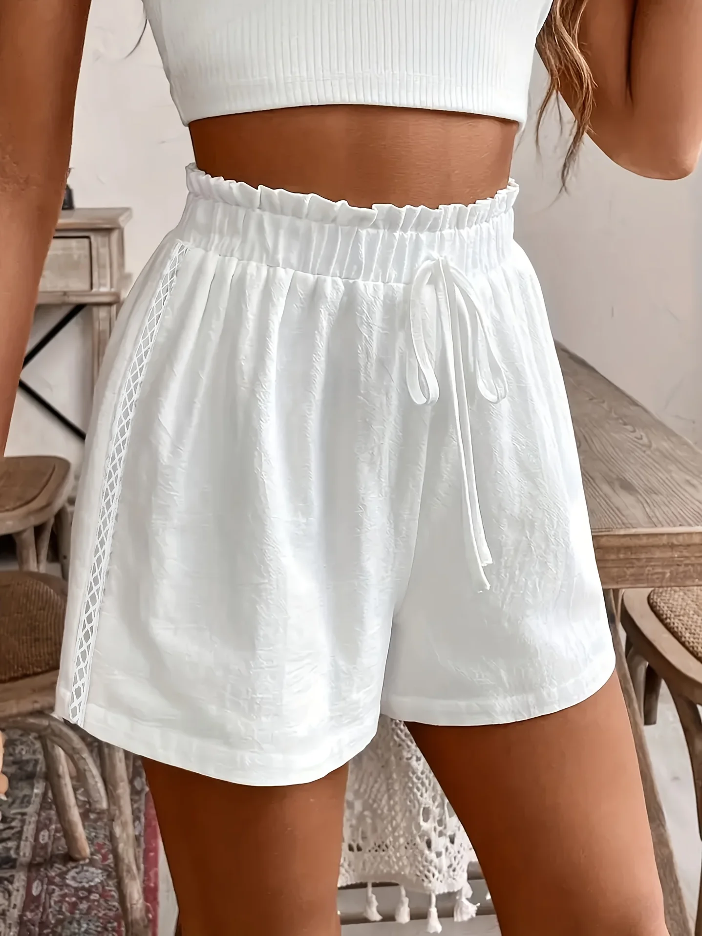 2026 Women Shorts New Summer White Lace-up Wide-leg Casual Elastic Waist Shorts Women Pantalones Cortos Shorts for Women Q5892