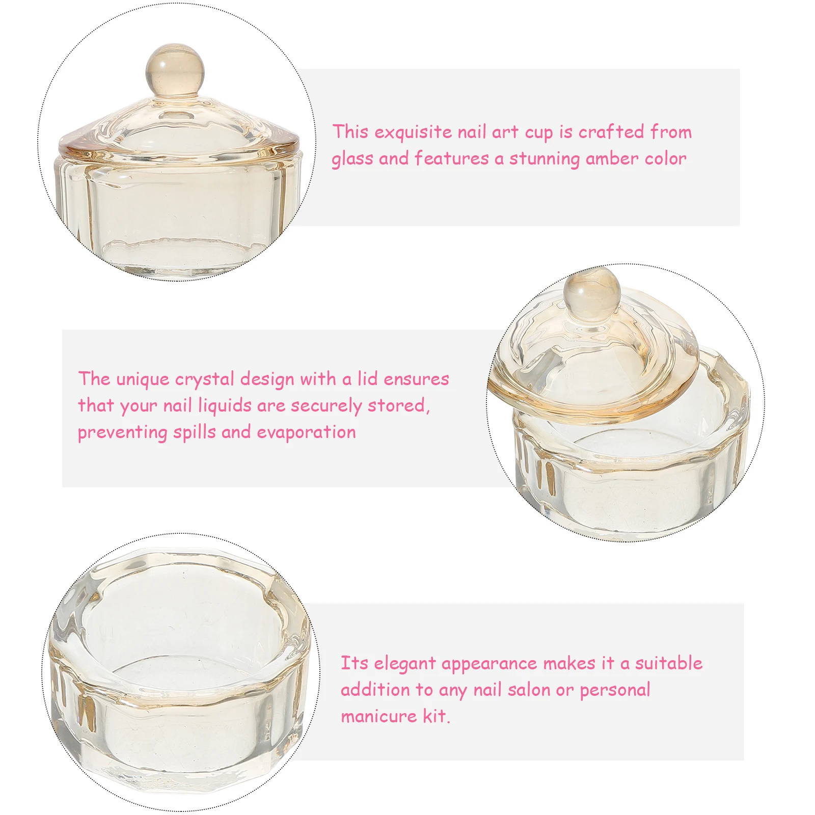 Premium-Glas-Nagelkunst-Dappen-Teller, einzigartige Form mit Deckel für flüssige Nagellack-Aufbewahrung, Salon-Maniküre-Zubehör