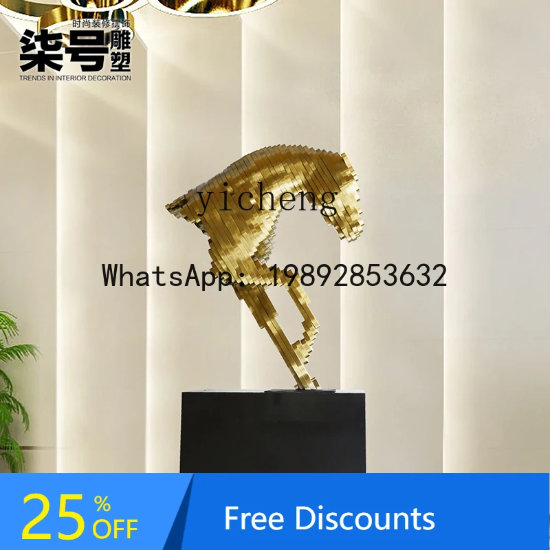 FF stainless steel horse head sculpture large floor-to-ceiling ornament villa sales office soft decorative art