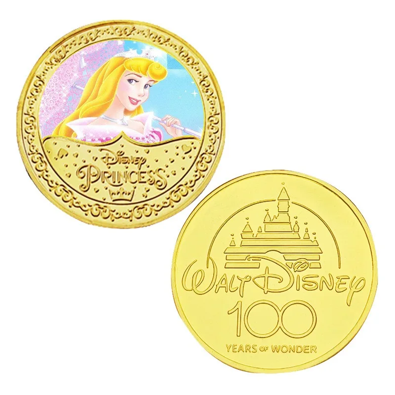 Moneda conmemorativa de la Bella Durmiente de Disney, moneda de Metal, personaje de película de dibujos animados, moneda de la suerte, regalo para niños