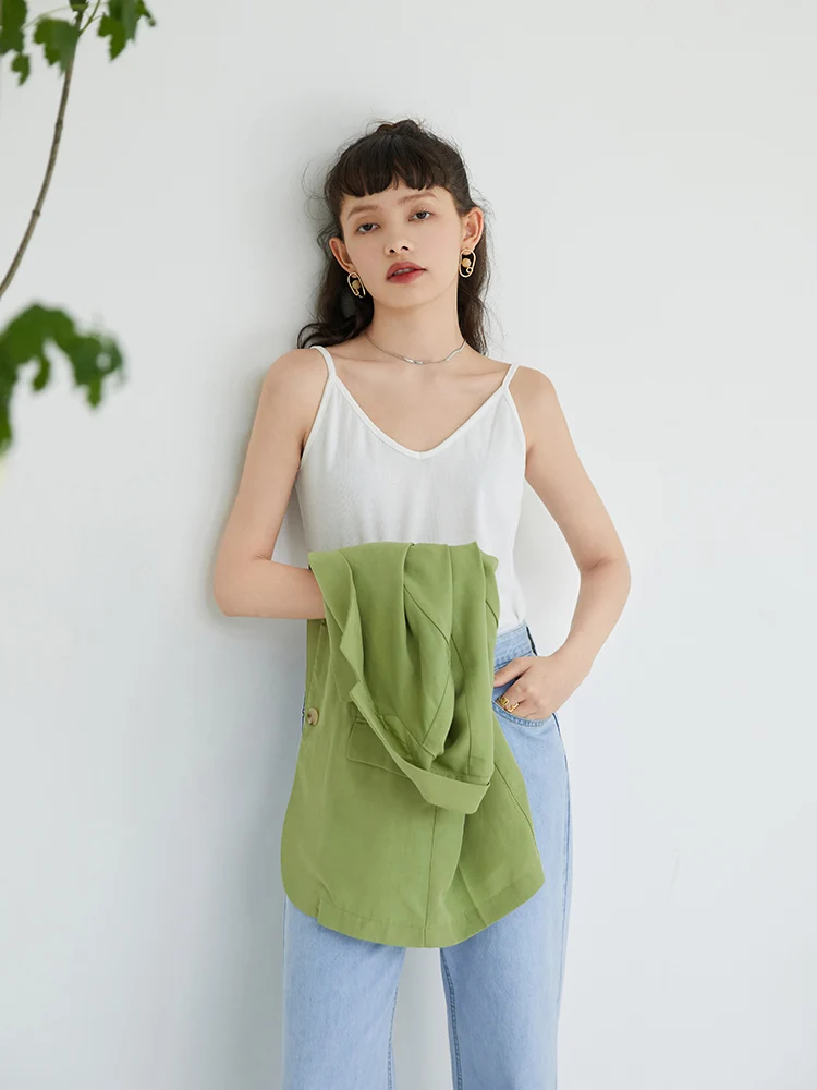 ZIQIAO Petite Size 2021 Summer Tank Top Women Hong Kong Style Design Short Bottom Layered Top Women Clothes Minority Tops